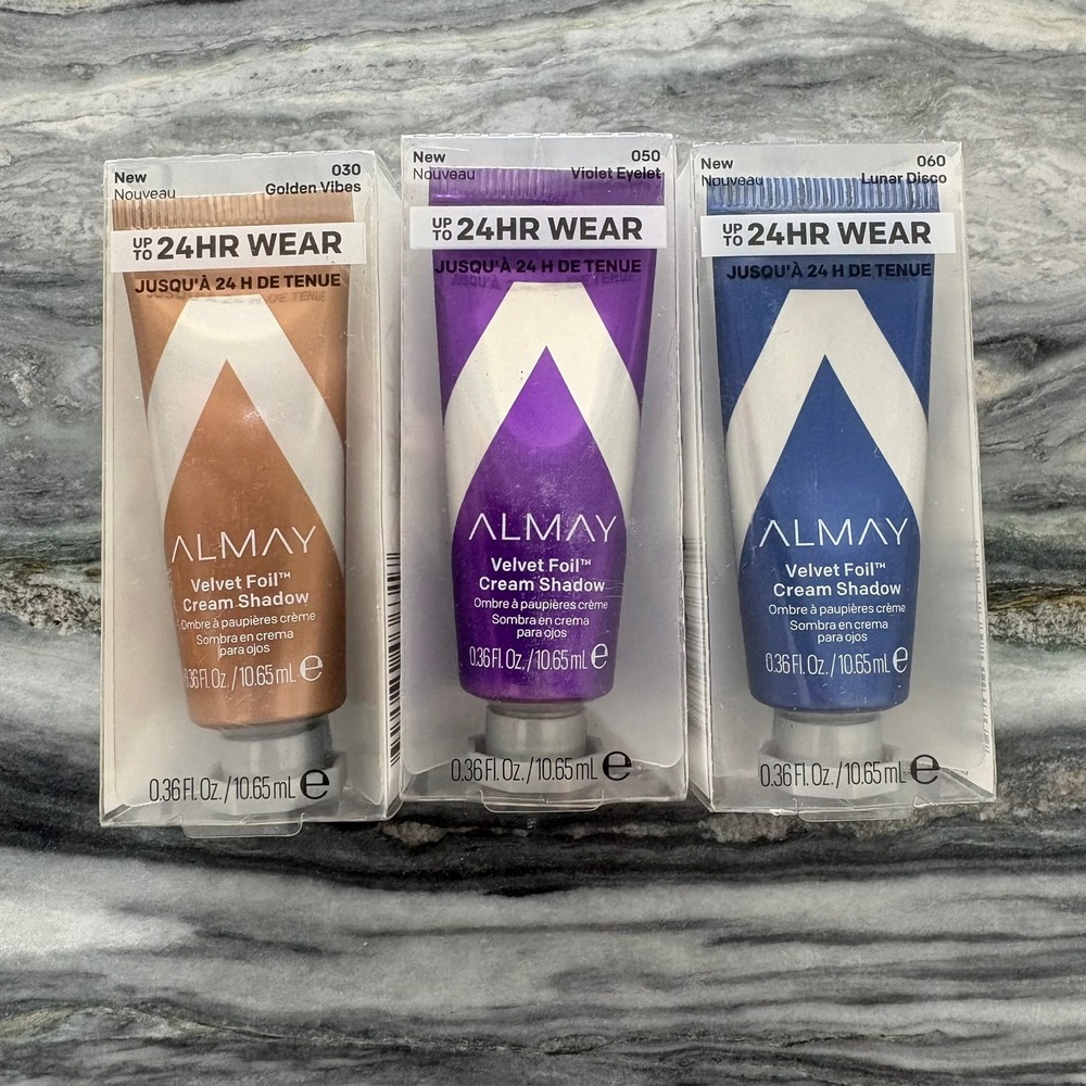 3x Almay Velvet Foil Cream Shadow : 030 Golden Vibes 050 Violet Eyelet 060 Lunar